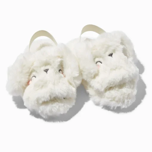 Claire's Club White Bunny Furry Slippers