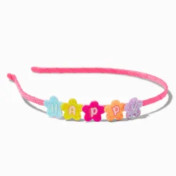 Claire's Club ''Happy'' Glitter Flower Headband