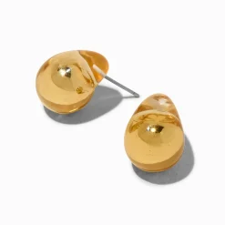 Clear Gold-tone Large Bean 1" Drop Earrings
