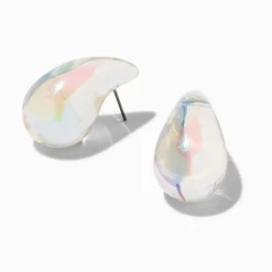 Clear Iridescent AB Large Bean 1" Drop Earrings