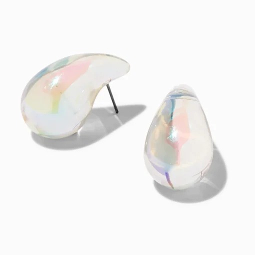 Clear Iridescent AB Large Bean 1" Drop Earrings