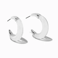 Clear Lucite Silver-tone Hoop Earrings