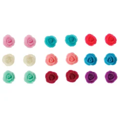 Cool Tone Carved Rose Stud Earrings - 9 Pack