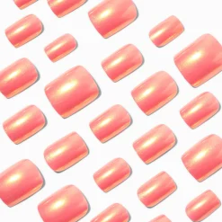 Coral Chrome Square Vegan Faux Nail Set - 24 Pack