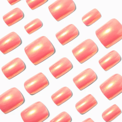 Coral Chrome Square Vegan Faux Nail Set - 24 Pack