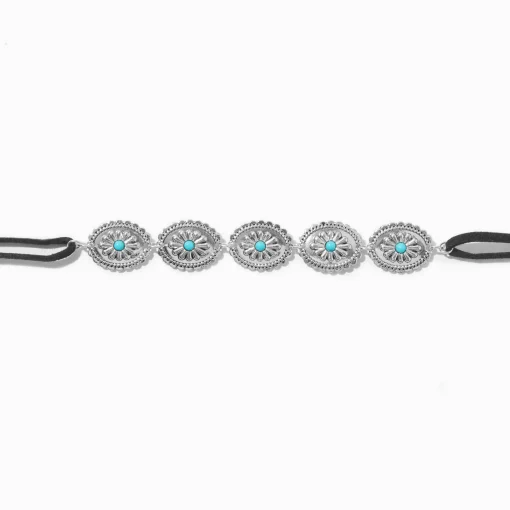 Cowgirl Burnished Silver-tone Filigree Turquoise Medallion Choker Necklace