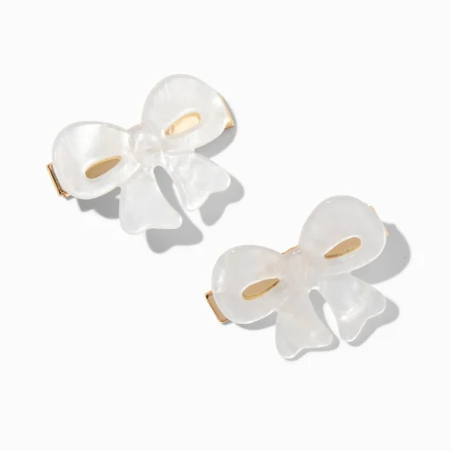 Cream Acrylic Hair Bow Clips - 2 Pack