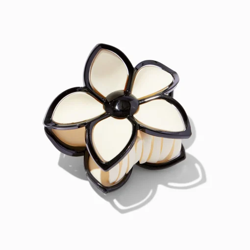 Cream & Black Lined Flower Hair Claw