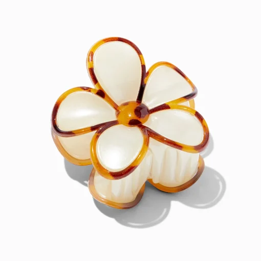 Cream & Tortoiseshell Lined Flower Hair Claw