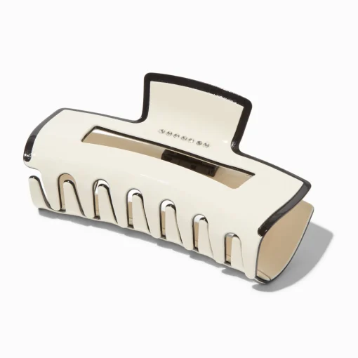 Cream Black Rhinestone Rectangular Hair Claw