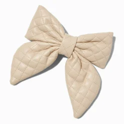 Cream Puffy Quilted Hair Bow Clip