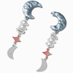 Crescent Moon Pearl Drop Earrings