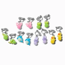 Critter Pom Pom Clip-On Drop Earrings - 6 Pack