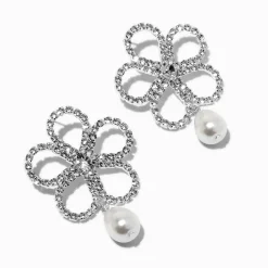 Crystal & Pearl Flower Drop Earrings