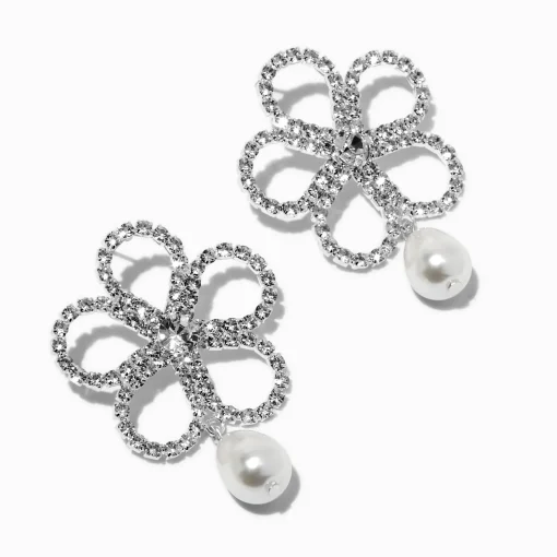 Crystal & Pearl Flower Drop Earrings