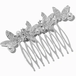 Crystal Butterfly & Pearl Hair Comb