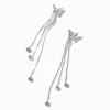 Crystal Butterfly Silver-tone Chain Fringe 3" Drop Earrings