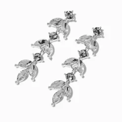Crystal Leaf Linear Drop Earrings