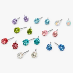Crystal Rainbow 4mm Stud Earrings - 9 Pack