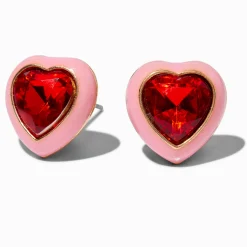 Crystal Red Heart Stud Earrings