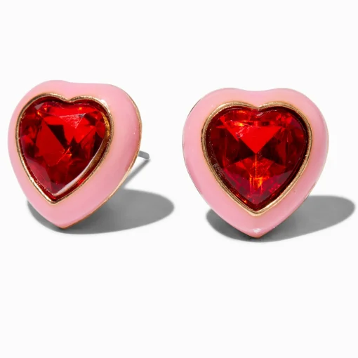 Crystal Red Heart Stud Earrings