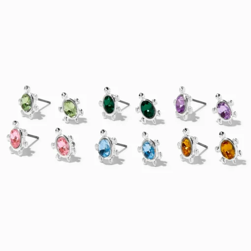 Crystal Turtle Stud Earrings - 6 Pack