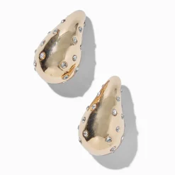 Crystal-Studded Gold-tone Bubble Hoop Earrings