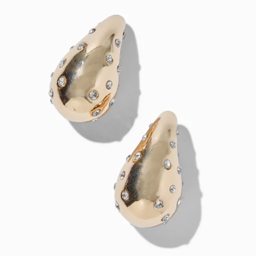 Crystal-Studded Gold-tone Bubble Hoop Earrings