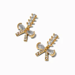 Cubic Zirconia Bow Gold-tone Drop Earrings