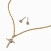 Cubic Zirconia Cross Pendant Necklace & Stud Earrings Set