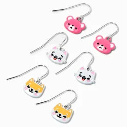 Cute Bears, Cats, & Shibu Inu 0.5" Drop Earrings - 3 Pack