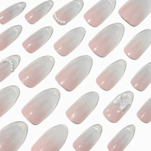 3D Bow & Glitter Stiletto Vegan Faux Nail Set - 24 Pack