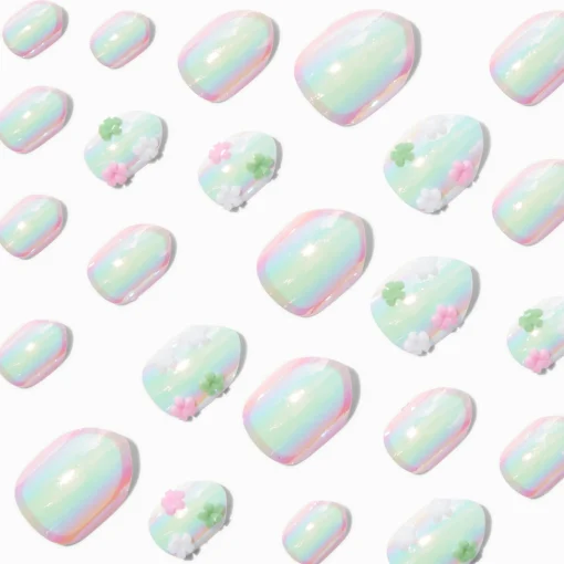 3D Daisy Charm Iridescent Stiletto Press On Faux Nail Set - 24 Pack