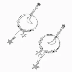 Delicate Celestial Hoop 3" Drop Earrings