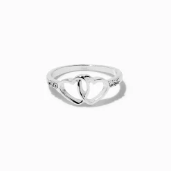 Double Heart Silver-tone Ring