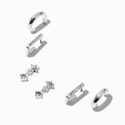 Embellished Silver-tone Earring Stackables Set - 3 Pack