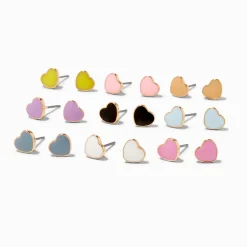 Enamel Hearts Stud Earrings - 9 Pack
