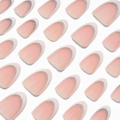 French Tip Glitter Short Almond Vegan Faux Nail Set - 24 Pack