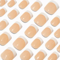 French Tip Short Square Vegan Faux Nail Set - 24 Pack