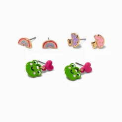 Frog, Mushroom, & Rainbow Stud Earrings - 3 Pack