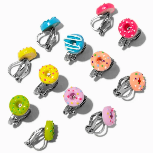 Frosted Donuts Clip-On Stud Earrings - 6 Pack