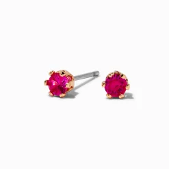 Fuchsia Cubic Zirconia 4mm Round Stud Earrings