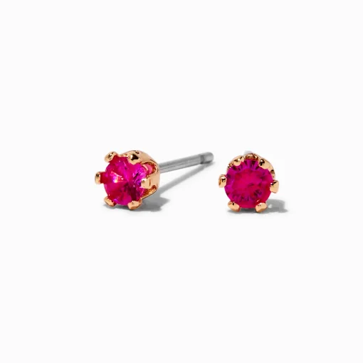 Fuchsia Cubic Zirconia 4mm Round Stud Earrings