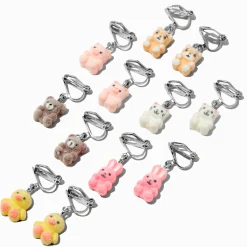 Fuzzy Animal 0.5" Clip-On Drop Earrings - 6 Pack