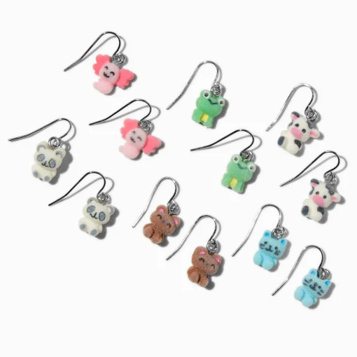 Fuzzy Animal 0.5" Drop Earrings - 6 Pack