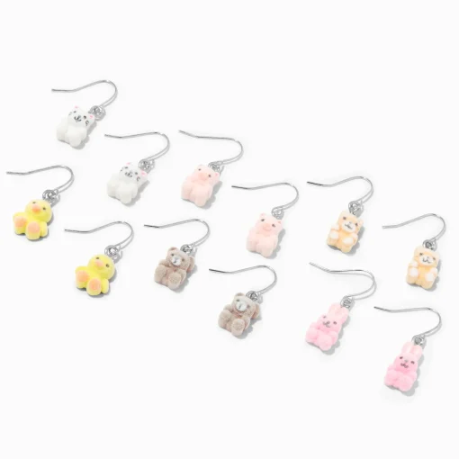 Fuzzy Animal 0.5" Drop Earrings - 6 Pack