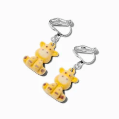 Fuzzy Giraffe Clip-On Drop Earrings