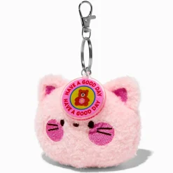 Fuzzy Pink Cat Plush Keychain