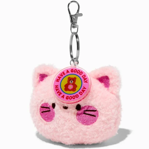 Fuzzy Pink Cat Plush Keychain