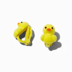 Fuzzy Yellow Duck Clip-On Stud Earrings